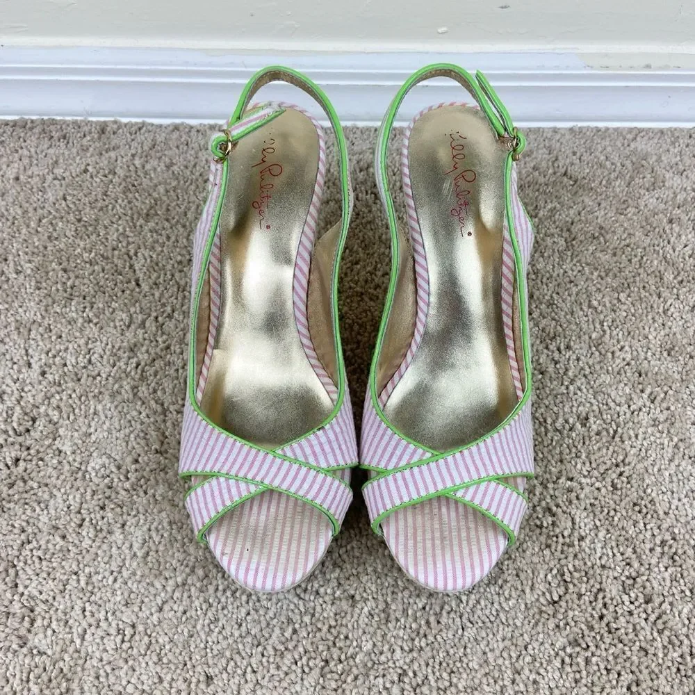 Lilly Pulitzer Hotty Espadrilles Wedge Shoes - Pink & White Stripe